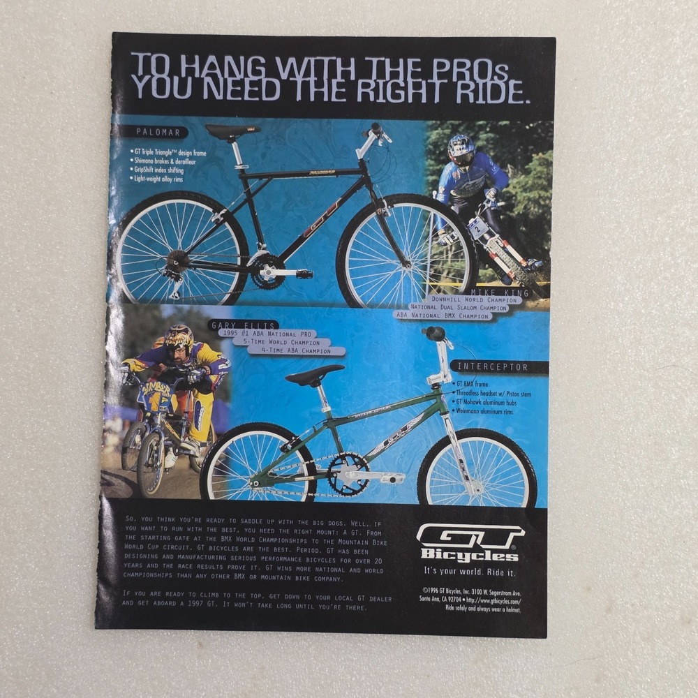 Vintage 1997 GT Bicycles Print Ad Mike King Gary Ellis BMX Pro 8x10 Original